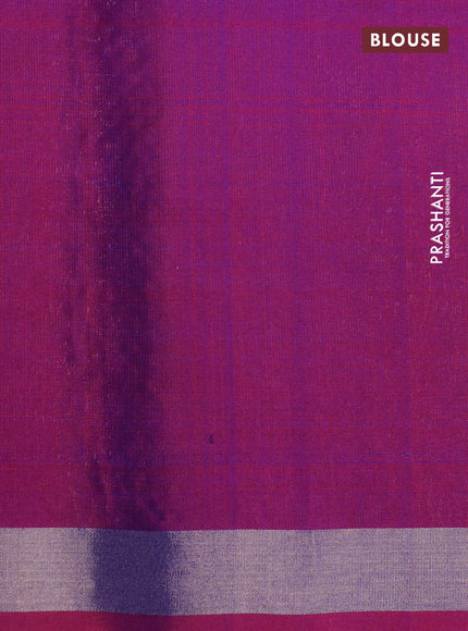 Pure soft silk saree dual shade of bluish green and purple with silver zari woven buttas and long zari woven border