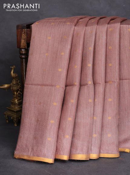 Munga tussar silk saree brown shade with allover zari woven buttas and zari woven border
