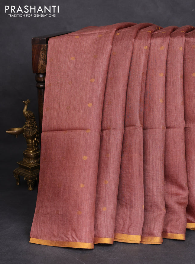 Munga tussar silk saree brown with allover zari woven buttas and zari woven border