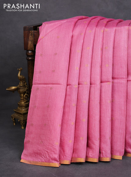 Munga tussar silk saree pink with allover zari woven buttas and zari woven border