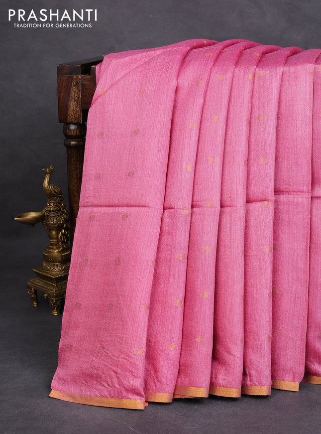 Munga tussar silk saree pink with allover zari woven buttas and zari woven border