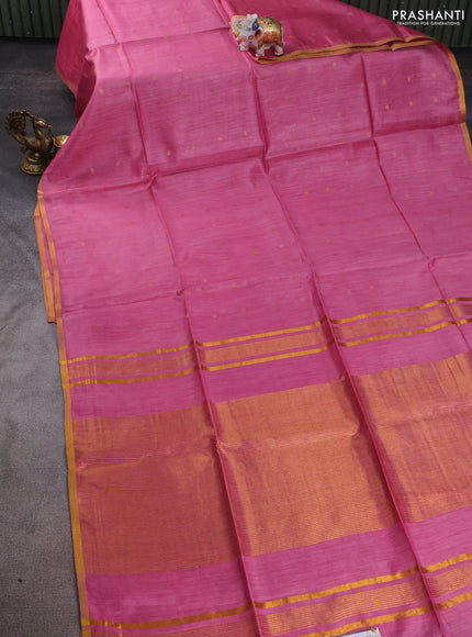 Munga tussar silk saree pink with allover zari woven buttas and zari woven border