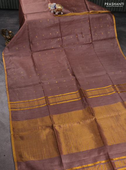 Munga tussar silk saree brown shade with allover zari woven buttas and zari woven border