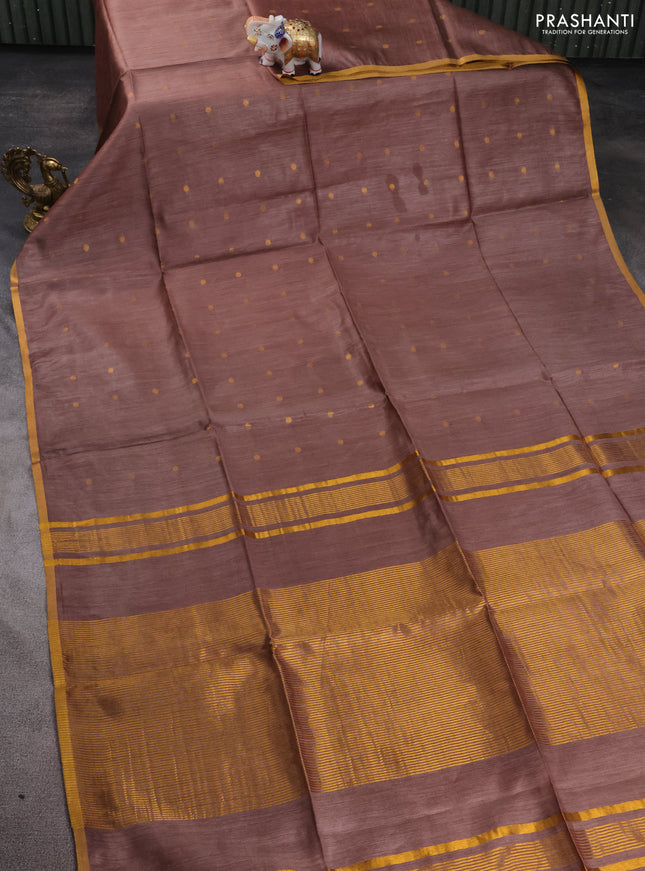 Munga tussar silk saree brown shade with allover zari woven buttas and zari woven border