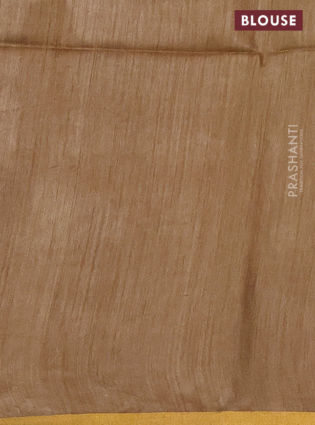 Munga tussar silk saree sandal with allover zari woven buttas and zari woven border