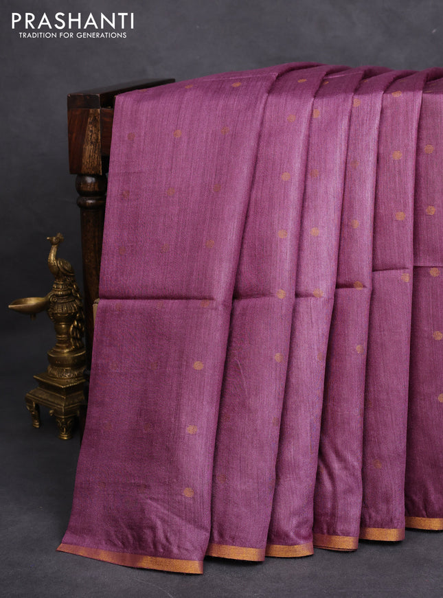 Munga tussar silk saree purple shade with allover zari woven buttas and zari woven border