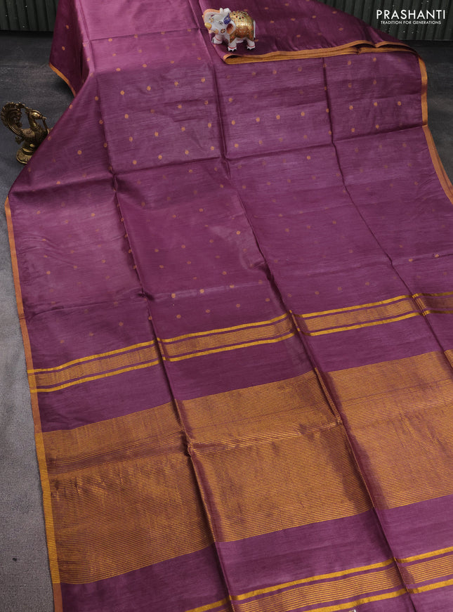 Munga tussar silk saree purple shade with allover zari woven buttas and zari woven border