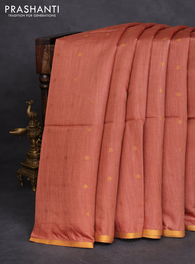 Munga tussar silk saree rust shade with allover zari woven buttas and zari woven border