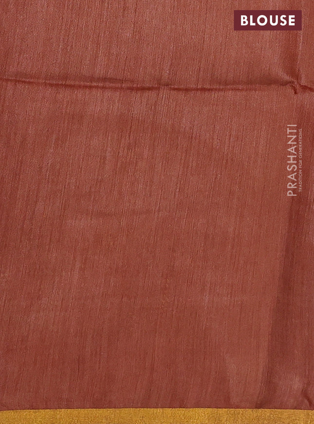Munga tussar silk saree rust shade with allover zari woven buttas and zari woven border