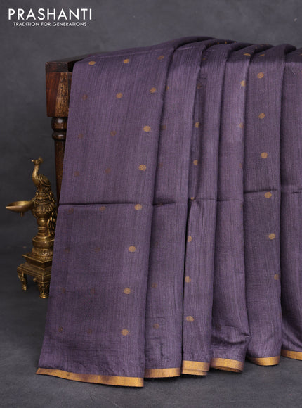 Munga tussar silk saree deep jamun shade with allover zari woven buttas and zari woven border