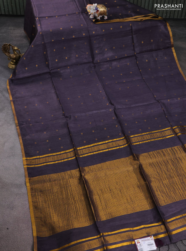 Munga tussar silk saree deep jamun shade with allover zari woven buttas and zari woven border