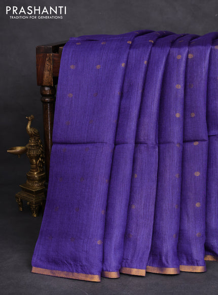 Munga tussar silk saree blue with allover zari woven buttas and zari woven border