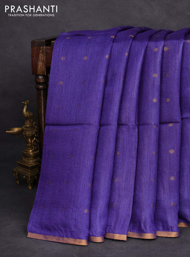 Munga tussar silk saree blue with allover zari woven buttas and zari woven border