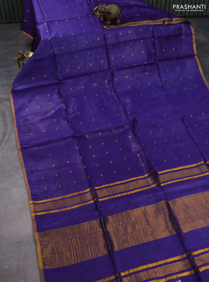 Munga tussar silk saree blue with allover zari woven buttas and zari woven border