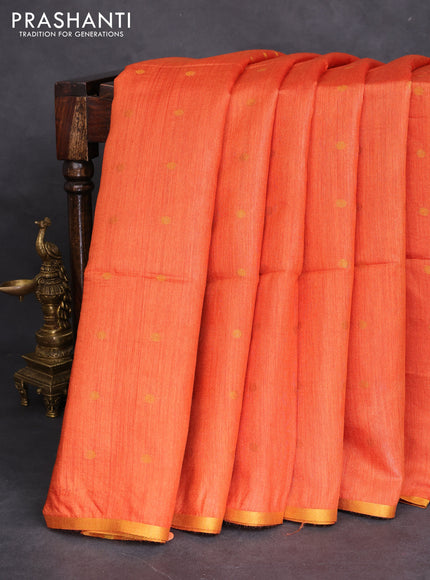 Munga tussar silk saree orange with allover zari woven buttas and zari woven border