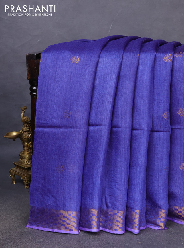 Munga tussar silk saree blue with allover zari woven buttas and zari woven border
