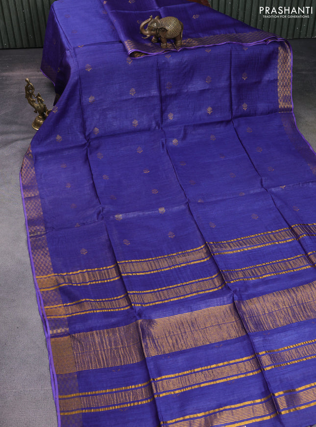 Munga tussar silk saree blue with allover zari woven buttas and zari woven border