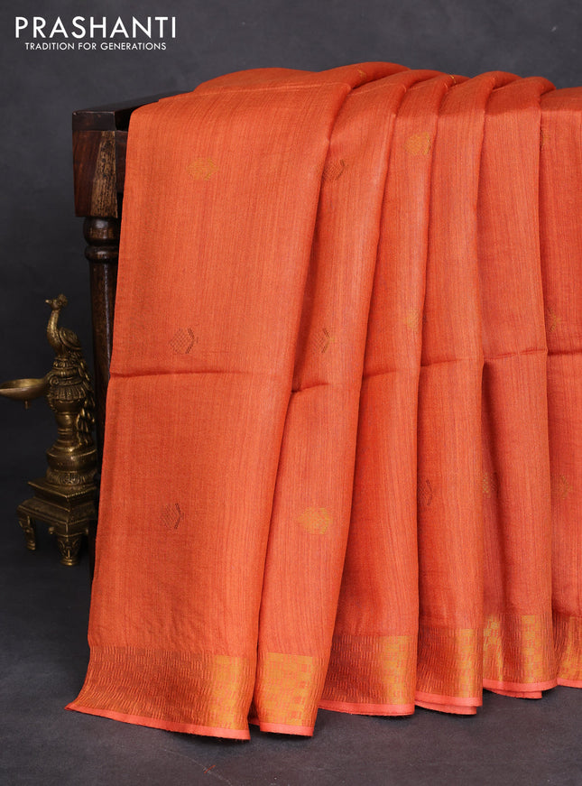 Munga tussar silk saree orange with allover zari woven buttas and zari woven border