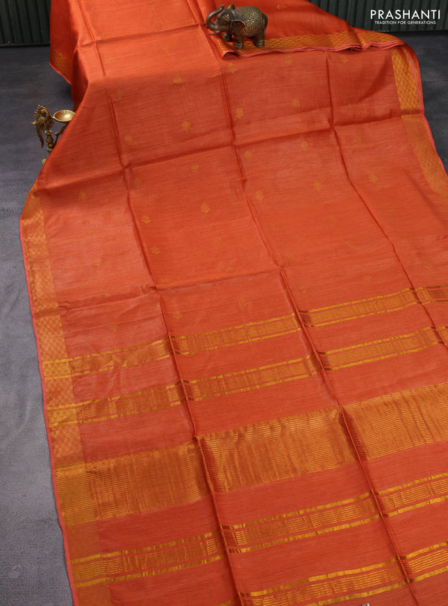 Munga tussar silk saree orange with allover zari woven buttas and zari woven border