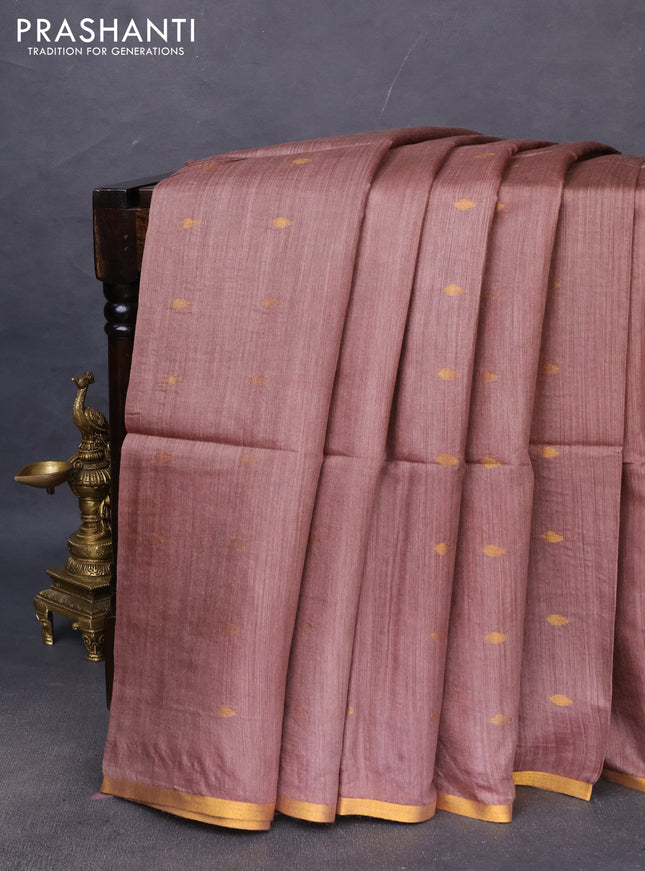 Munga tussar silk saree brown shade with allover zari woven buttas and zari woven border