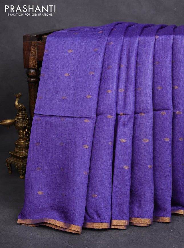 Munga tussar silk saree blue with allover zari woven buttas and zari woven border