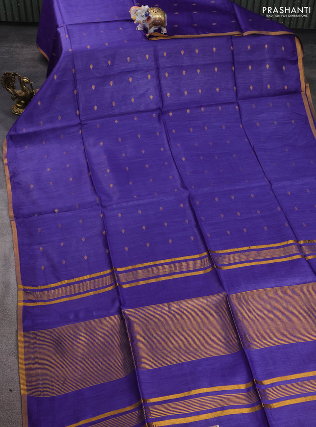 Munga tussar silk saree blue with allover zari woven buttas and zari woven border