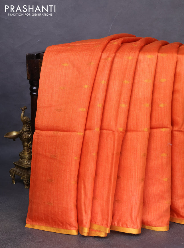 Munga tussar silk saree orange with allover zari woven buttas and zari woven border