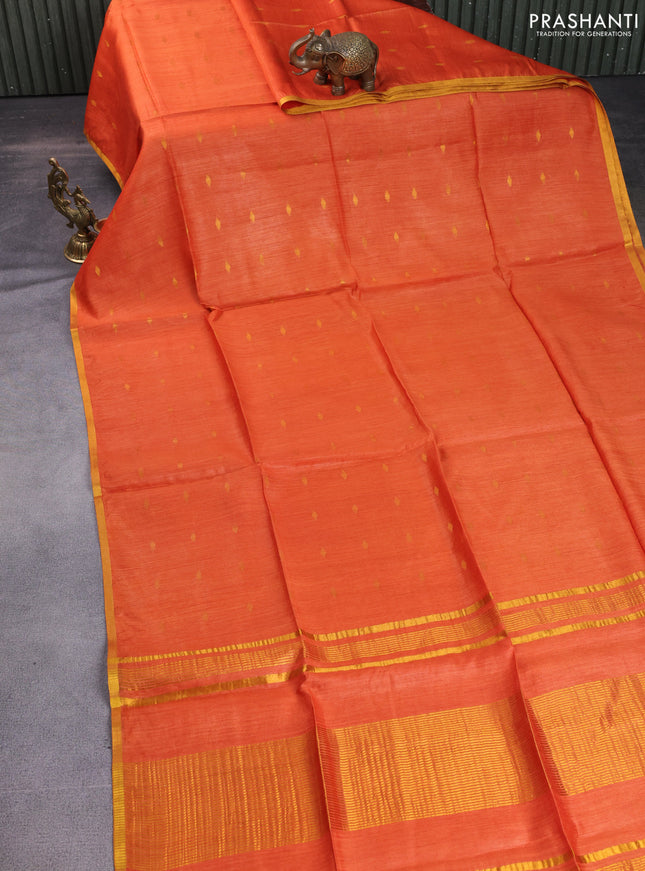 Munga tussar silk saree orange with allover zari woven buttas and zari woven border