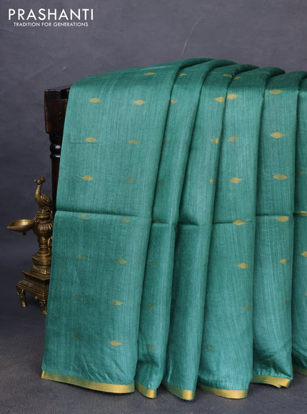 Munga tussar silk saree green with allover zari woven buttas and zari woven border