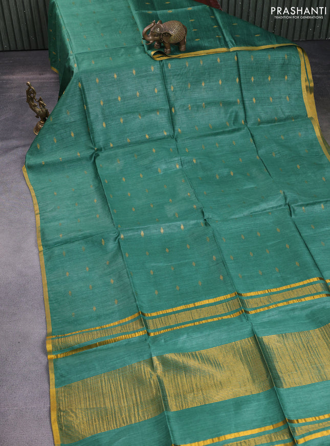 Munga tussar silk saree green with allover zari woven buttas and zari woven border