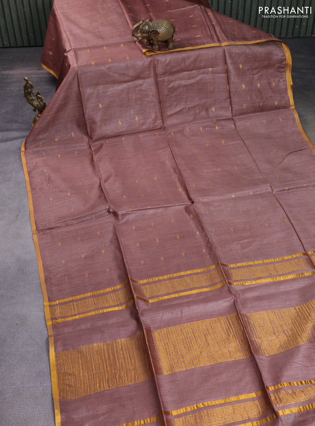 Munga tussar silk saree brown shade with allover zari woven buttas and zari woven border