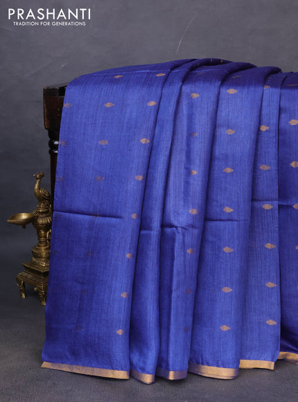 Munga tussar silk saree blue with allover zari woven buttas and zari woven border