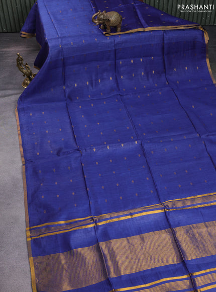 Munga tussar silk saree blue with allover zari woven buttas and zari woven border
