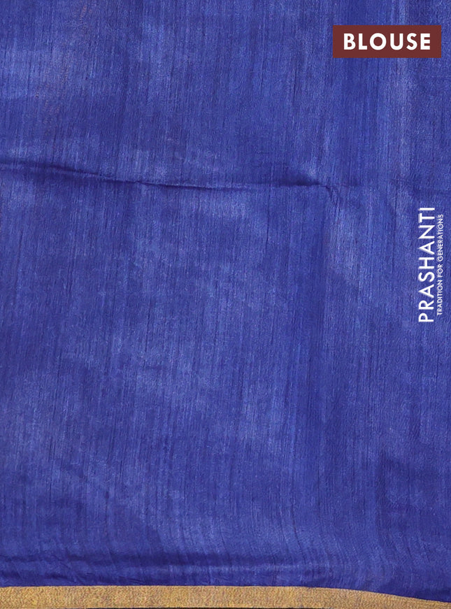 Munga tussar silk saree blue with allover zari woven buttas and zari woven border