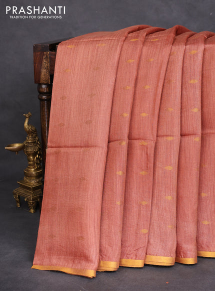 Munga tussar silk saree rust shade with allover zari woven buttas and zari woven border