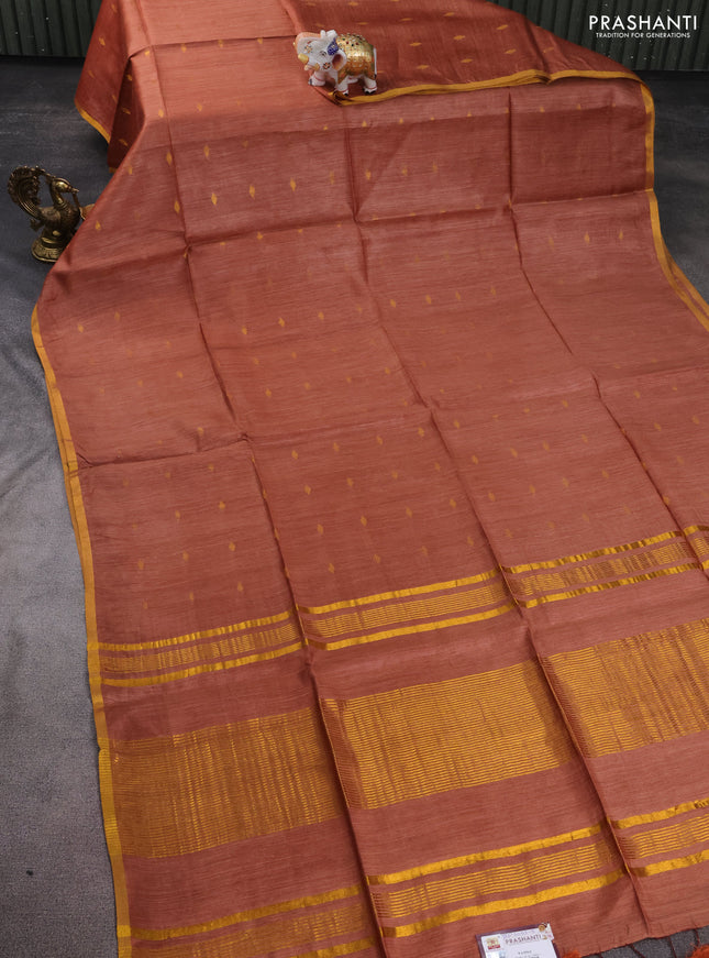 Munga tussar silk saree rust shade with allover zari woven buttas and zari woven border
