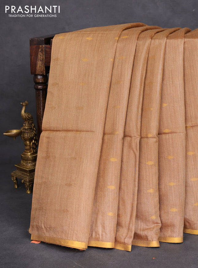 Munga tussar silk saree sandal with allover zari woven buttas and zari woven border