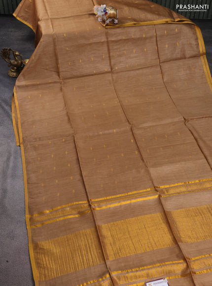 Munga tussar silk saree sandal with allover zari woven buttas and zari woven border