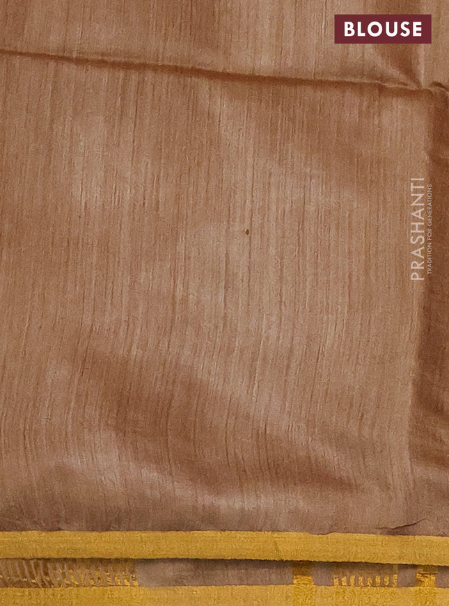 Munga tussar silk saree sandal with allover zari woven buttas and zari woven border