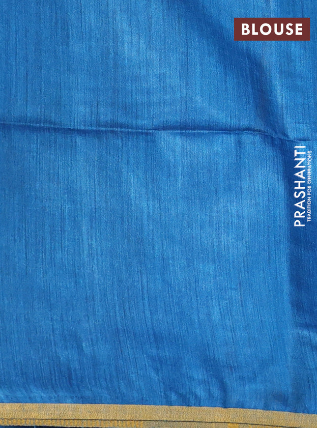 Munga tussar silk saree cs blue with allover zari woven buttas and zari woven border