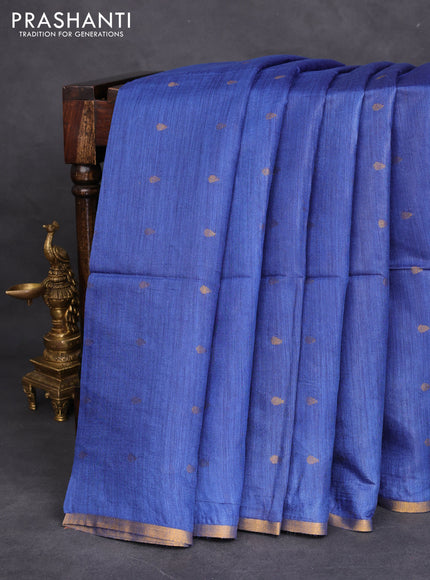 Munga tussar silk saree peacock blue with allover zari woven buttas and zari woven border