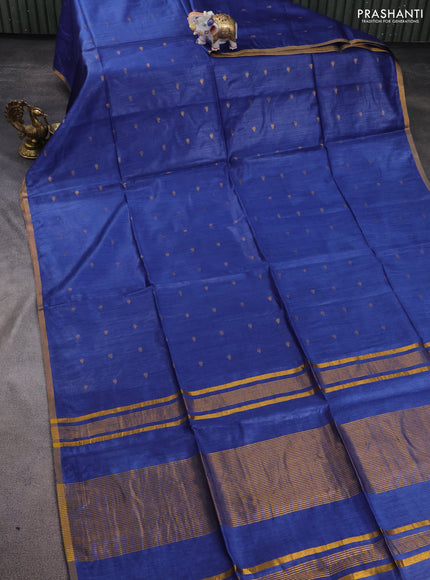 Munga tussar silk saree peacock blue with allover zari woven buttas and zari woven border
