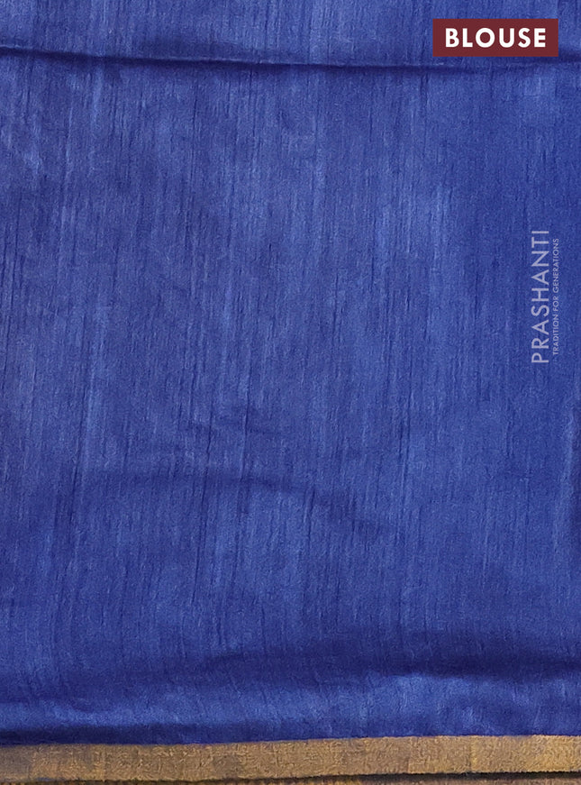 Munga tussar silk saree peacock blue with allover zari woven buttas and zari woven border
