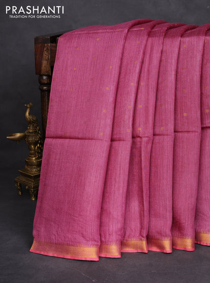 Munga tussar silk saree mauve pink with allover zari woven buttas and zari woven border