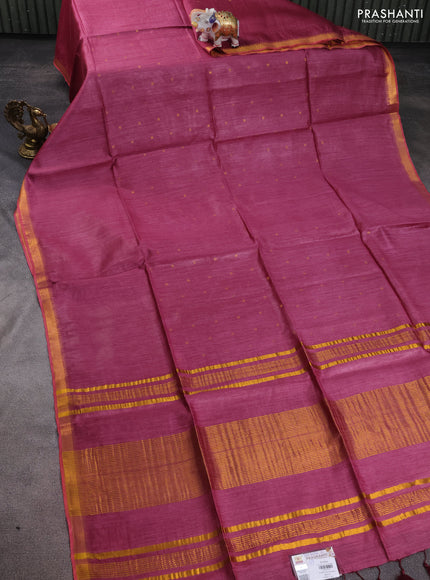 Munga tussar silk saree mauve pink with allover zari woven buttas and zari woven border
