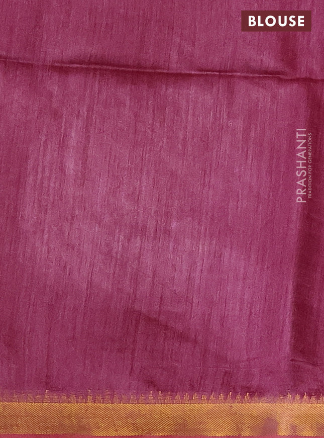 Munga tussar silk saree mauve pink with allover zari woven buttas and zari woven border