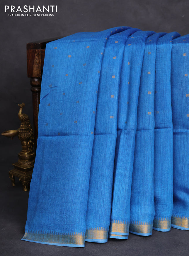 Munga tussar silk saree cs blue with allover zari woven buttas and zari woven border