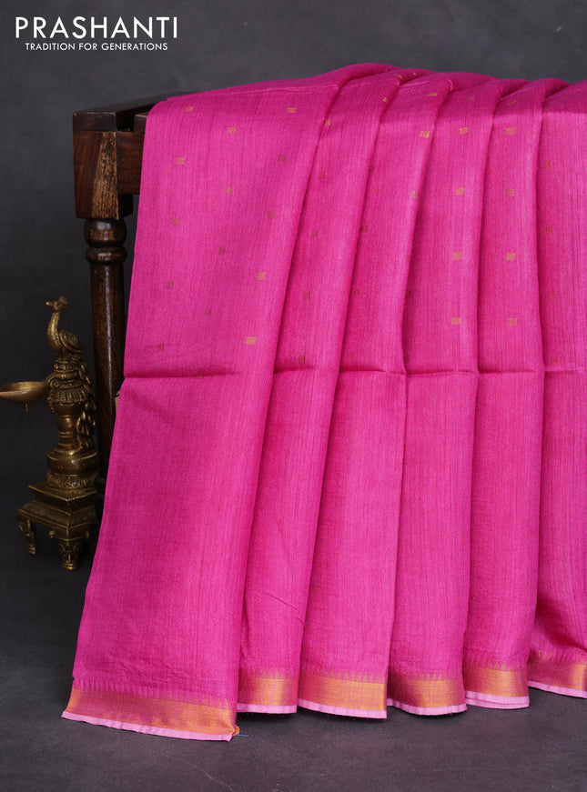 Munga tussar silk saree pink with allover zari woven buttas and zari woven border