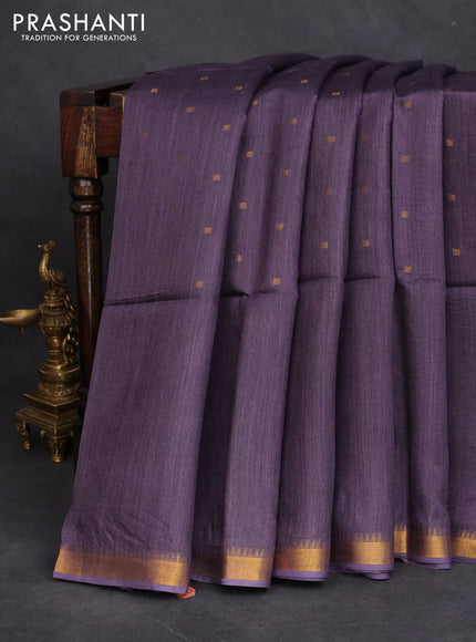 Munga tussar silk saree deep jamun shade with allover zari woven buttas and zari woven border