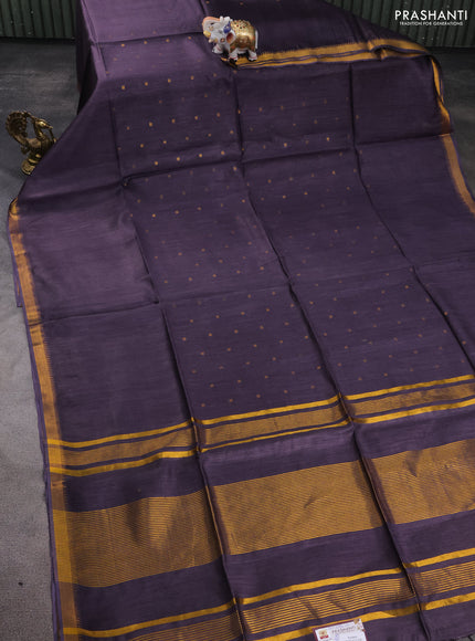 Munga tussar silk saree deep jamun shade with allover zari woven buttas and zari woven border